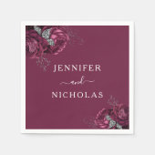 Elegante Bourgondische bloemige pioenrozen bruilof Servet (Voorkant)