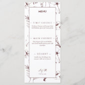Elegante Bourgondische Bloemlijn Kunst Bruiloft Menu (Voorkant)