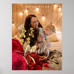 Elegante Bourgondische Bloemrijke Script Familie F Poster