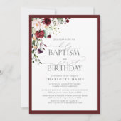 Elegante Bourgondische Blush Bloemen Doop 1e Verja Kaart (Voorkant)