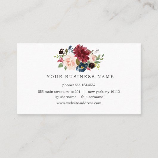 Elegante Bourgondische Blush Bloemen Lijst Make-up Visitekaartje (Achterkant)