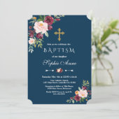 Elegante Bourgondische Blush Bloemen Marine Meisje Kaart (Staand voorkant)