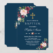 Elegante Bourgondische Blush Bloemen Marine Meisje Kaart (Voorkant / Achterkant)