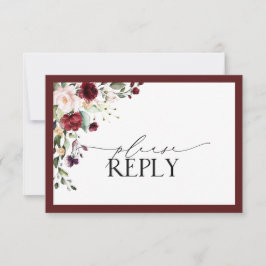 Elegante Bourgondische Blush Bloemen Waterverf RSV RSVP Kaartje