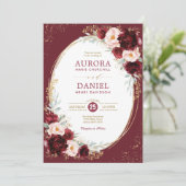 Elegante Bourgondische Blush Gouden Bloemen Bruilo Kaart (Staand voorkant)