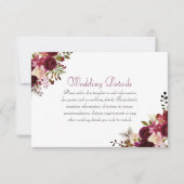 Elegante Bourgondische Boho Bruiloft Receptie Deta Kaart (Voorkant)