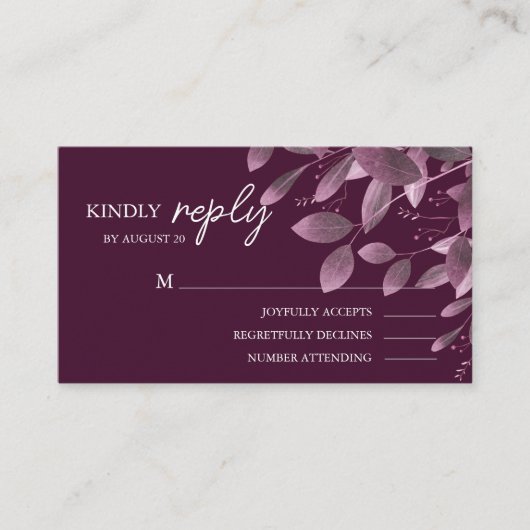 Elegante Bourgondische Bos Leaf Bruiloft RSVP Informatiekaartje (Voorkant)