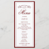 Elegante Bourgondische botanische kam monogram bru Menu (Voorkant)