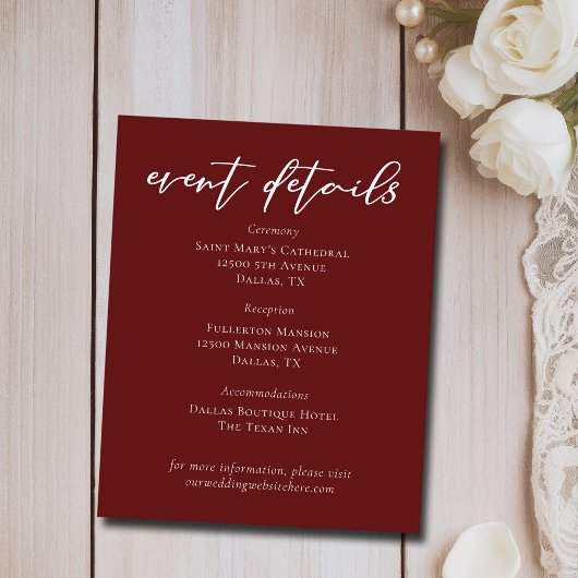 Elegante Bourgondische bruiloft Evenement Details 