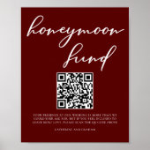 Elegante Bourgondische bruiloft Honeymoon Fund QR- Poster (Voorkant)