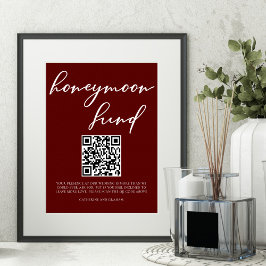 Elegante Bourgondische bruiloft Honeymoon Fund QR- Poster