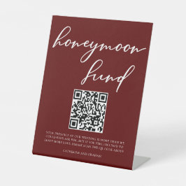 Elegante Bourgondische bruiloft Honeymoon Fund QR- Reclamebord Met Voetstuk
