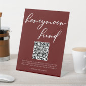 Elegante Bourgondische bruiloft Honeymoon Fund QR- Reclamebord Met Voetstuk (Insitu)