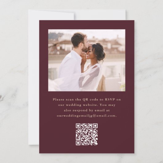 Elegante Bourgondische bruiloft QR RSVP Foto Kaart (Achterkant)