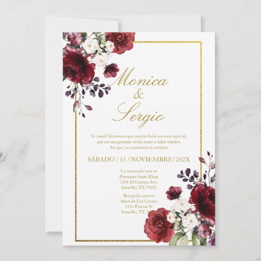 Elegante Bourgondische bruiloft uitnodiging in het (Voorkant)