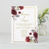 Elegante Bourgondische bruiloft uitnodiging in het (Staand voorkant)