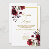 Elegante Bourgondische bruiloft uitnodiging in het (Voorkant / Achterkant)
