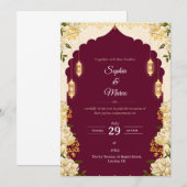 Elegante Bourgondische bruiloft uitnodiging Kaart (Voorkant / Achterkant)