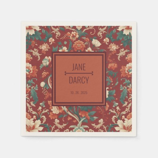 Elegante Bourgondische Chinoiserie Victoriaans bru Servet (Voorkant)