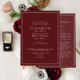 Elegante Bourgondische Classic Script Details Huwe Kaart