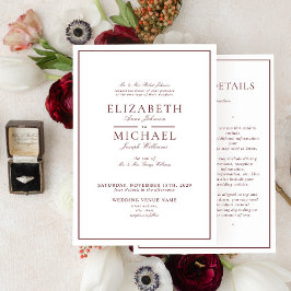 Elegante Bourgondische Classic Script Details Huwe Kaart