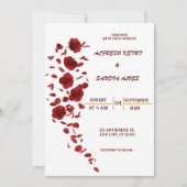 Elegante Bourgondische Crimson Bloemen Huwelijksui Kaart (Voorkant)