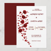 Elegante Bourgondische Crimson Bloemen Huwelijksui Kaart (Voorkant / Achterkant)