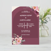 Elegante Bourgondische Crimson Flowers Wedding Kaart (Staand voorkant)