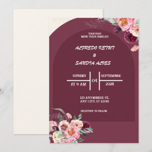 Elegante Bourgondische Crimson Flowers Wedding Kaart
