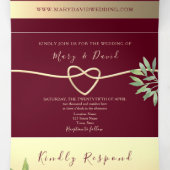 Elegante Bourgondische drievoudige uitnodiging (Binnenkant midden)