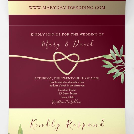 Elegante Bourgondische drievoudige uitnodiging (Binnenkant midden)