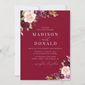 Elegante Bourgondische en blozen bloemenbruiloft Kaart (Voorkant)