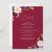 Elegante Bourgondische en blozen bloemenbruiloft Kaart (Achterkant)