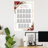 Elegante Bourgondische en blush Tafels zitgrafiek Poster (Thuiskantoor)