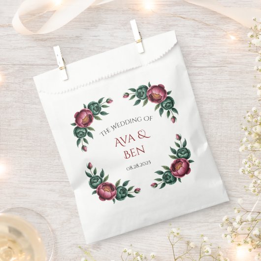 Elegante Bourgondische en Emerald Peony bruiloft Bedankzakje (Geknipt)