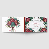 Elegante Bourgondische en Emerald Peony bruiloft Gastenboek (Volledig)