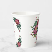Elegante Bourgondische en Emerald Peony bruiloft Papieren Bekers (Links)