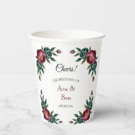 Elegante Bourgondische en Emerald Peony bruiloft Papieren Bekers