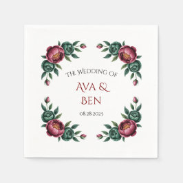 Elegante Bourgondische en Emerald Peony bruiloft Servet