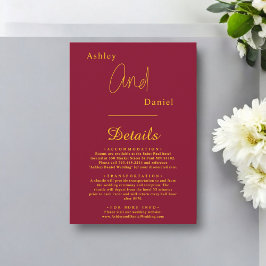 Elegante Bourgondische en gouden moderne chique br Informatiekaartje