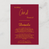 Elegante Bourgondische en gouden moderne chique br Informatiekaartje (Voorkant)