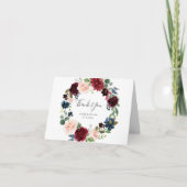 Elegante Bourgondische en marineblauwe bloemenbrui Bedankkaart (Voorkant)