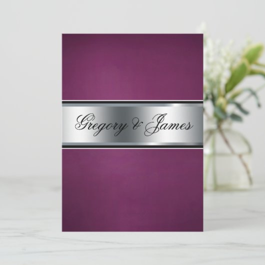 Elegante Bourgondische en zilveren bruiloft uitnod Kaart (Staand voorkant)