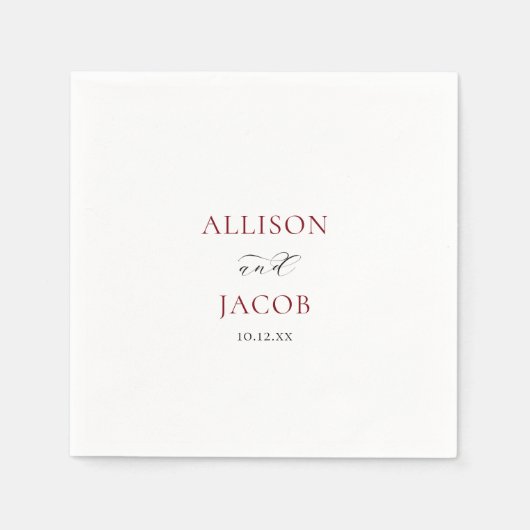 Elegante Bourgondische en zwarte bruiloft Servet (Voorkant)