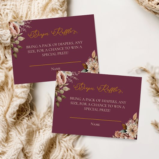 Elegante Bourgondische Floral Herfst Luier Raffle  Informatiekaartje