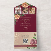Elegante Bourgondische Floral Roos Gold Wedding All In One Uitnodiging (Binnen)