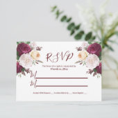 Elegante Bourgondische Floral RSVP Response Kaart (Staand voorkant)