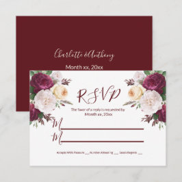 Elegante Bourgondische Floral RSVP Response Kaart