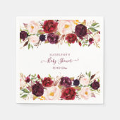 Elegante Bourgondische Floral Waterverf Baby showe Servet (Voorkant)