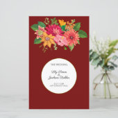 Elegante Bourgondische Floral Wedding Menu (Staand voorkant)